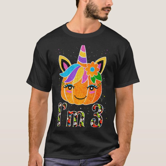 3 Years Old Unicorn Pumpkin Cute Design Birthday H T-Shirt (Vorderseite)