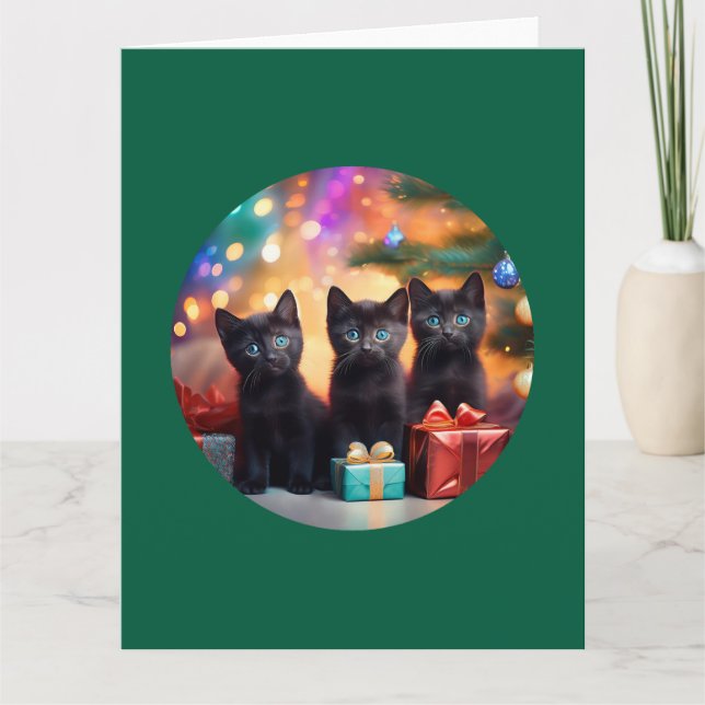3 Young Blue Mit Augen Black Kittens Weihnachtslan Dankeskarte (Vorderseite)