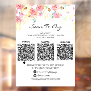 *~* 3 ZAHLUNGEN Scan to Pay QR Floral  Fensteraufkleber