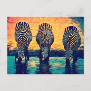 3 Zebras Original Abstrakte Tier Dschungelsafari   Postkarte