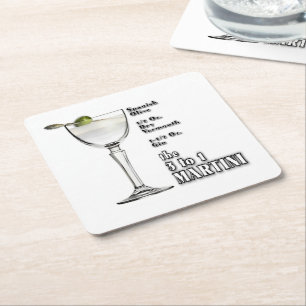 3 zu 1 (Nass) Martini-Cocktail-Rezept Kunst Rechteckiger Pappuntersetzer