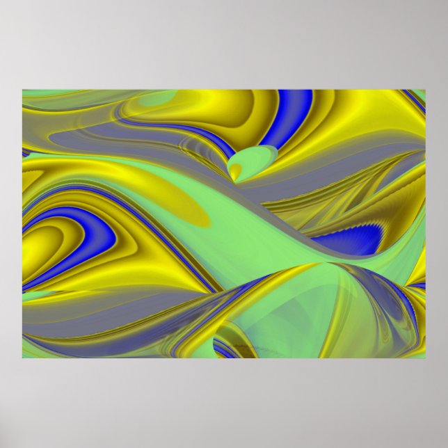 3D Abstrakt in Gelbblau Poster (Vorne)