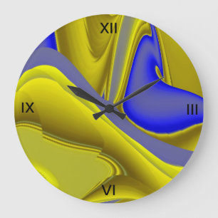 3D-Abstrakt in Gold Gelb Blau Große Wanduhr