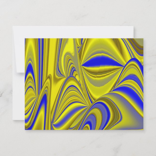 3D abstrakte Regenbogenkunst in Gold Gelb Blau (Vorderseite)