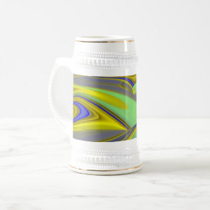 3D abstrakte Regenbogenkunst in Gold Gelb Blau Bierglas