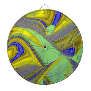 3D abstrakte Regenbogenkunst in Gold Gelb Blau Dartscheibe