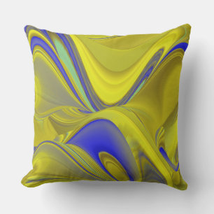 3D-Abstrakte Regenbogenkunst in Gold Gelb Blau Kissen