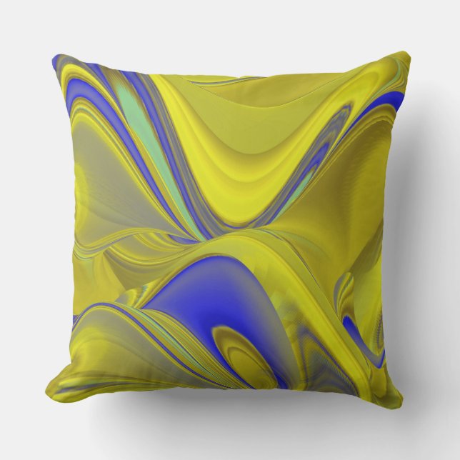 3D-Abstrakte Regenbogenkunst in Gold Gelb Blau Kissen (Vorderseite)