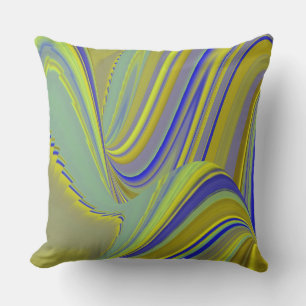 3D abstrakte Regenbogenkunst in Gold Gelb Blau Kissen