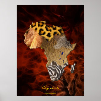 3D AFRICAN Wildlife Map Rotes Fraktal Art Poster