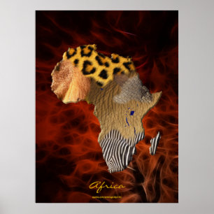 3D AFRICAN Wildlife Map Rotes Fraktal Art Poster