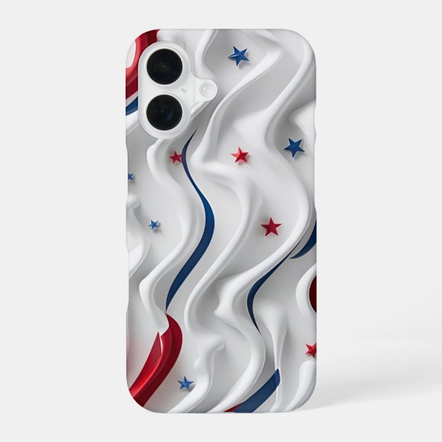 3D-Amerikanisches-Flagge-Design iPhone 16 Hülle (Rückseite)