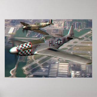 3D-Anaglyphe von P51 n Spitfire über Flugplatz Poster