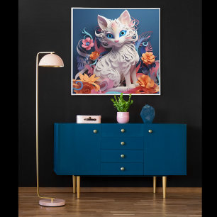 3D-Ansicht Katze Print Poster Artwork Mural