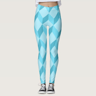 3D Aqua Blue Cubes Geometric Leggings