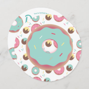 3D Aquamarin und rosa Donut Sprinkle Mix Runde Einladung