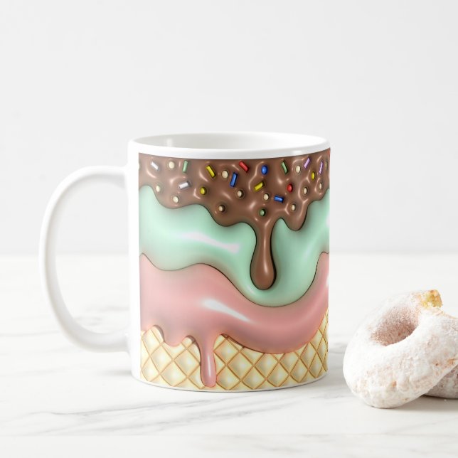 3D Aussehen gedruckter Tropfeis Kaffeetasse (Mit Donut)