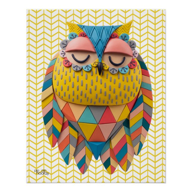 3D Azteken-Eule Stammesvogel gemustere Illustratio Poster (Vorderseite)