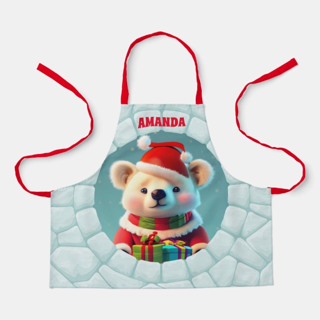 3D Bären Weihnachten Personalisierte Kinder Schürze (Vorderseite)