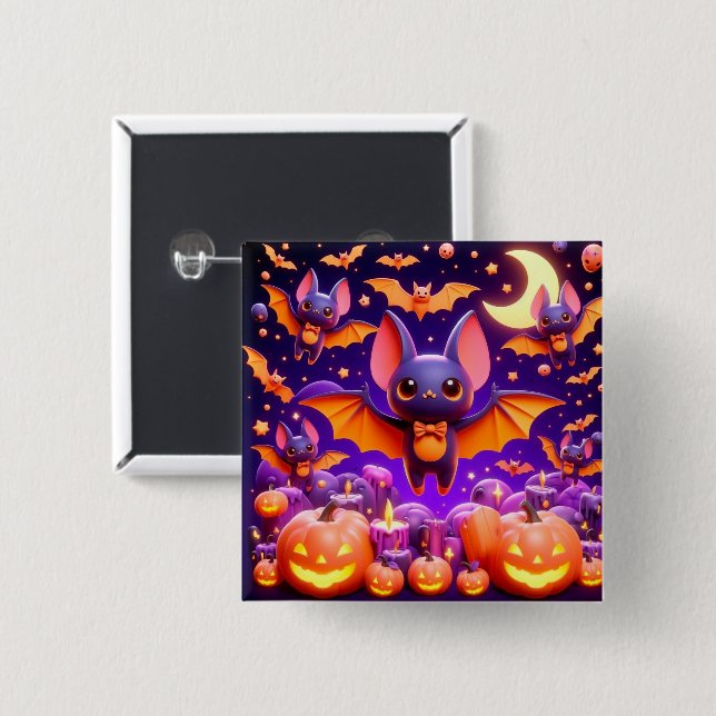3D bats pumpkins halloween Button (Vorne & Hinten)