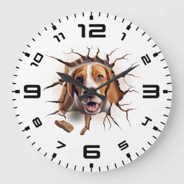 3D-Beagle Große Wanduhr (Vorderseite)