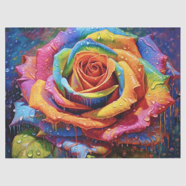 3d Beautiful Rainbow Rose Decoupage Seidenpapier (Vorderseite)