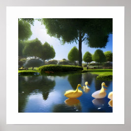 3D-Bild Schöne Enten schwimmen in einem Teich Poster