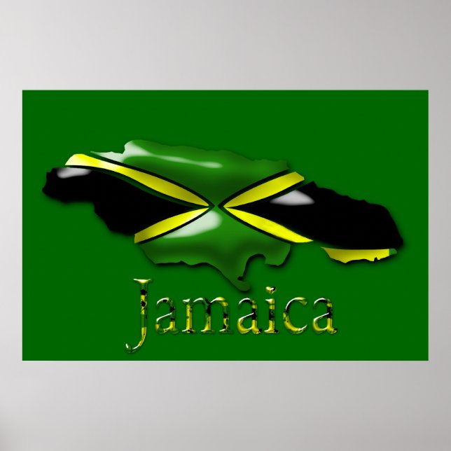 3D Black Green Yellow Gold Karte Jamaica Poster (Vorne)