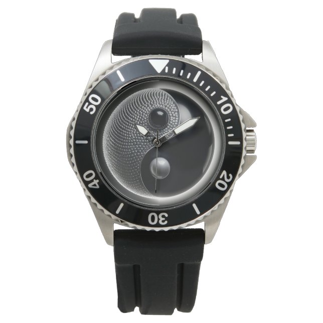 3D Black und Silver Yin Yang Armbanduhr (Vorderseite)