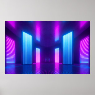 3d, blau-pink violett neon abstrakter Hintergrund, Poster