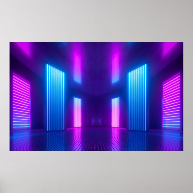3d, blau-pink violett neon abstrakter Hintergrund, Poster (Vorne)