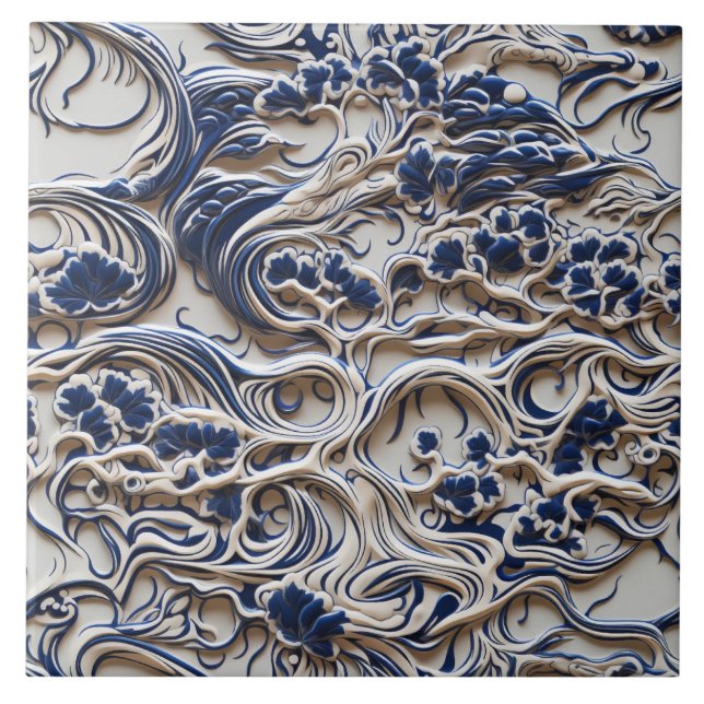 3D Blau- und Weißbaum, Nahtlose, Bio Formen Fliese (Vorderseite)