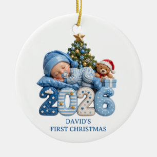 3D Blaues Baby Boy Erstes Weihnachten 2026 Maßgesc Keramik Ornament