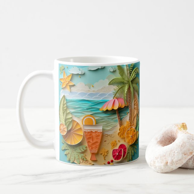 3D-Blick auf den tropischen Strand Kaffeetasse (Mit Donut)