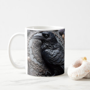 3D-Blick gedruckter Black Raven Bird Kaffeetasse