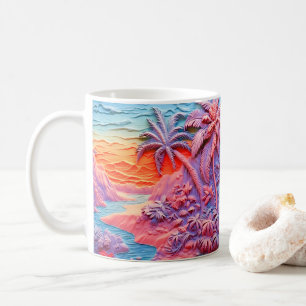 3D-Blick gedruckter farbiger Strand Kaffeetasse