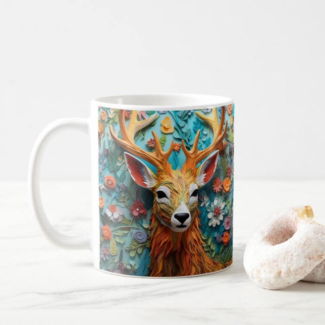 3D-Blick gedruckter Hirschbuck Kaffeetasse (Mit Donut)