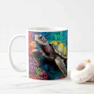 3D-Blick gedruckter Meeresschildkrötenstrand Kaffeetasse