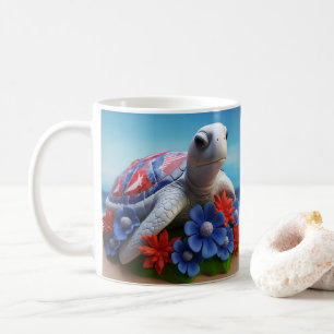 3D-Blick gedruckter Meeresschildkrötenstrand Kaffeetasse