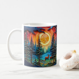 3D-Blick gedrucktes Hirsch in Waldsonnenuntergang Kaffeetasse