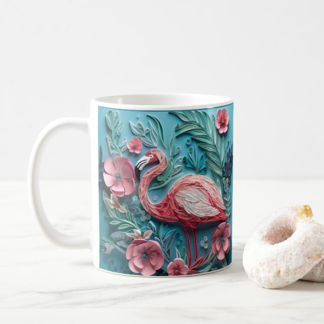 3D-Blickwinkel gedruckt tropischen rosa Flamingo Kaffeetasse (Mit Donut)