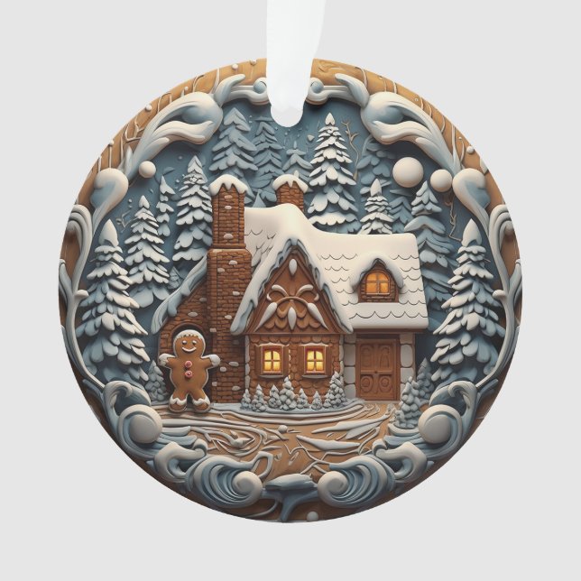 3d Blue Christmas Gingerbrot House Ornament (Vorderseite)