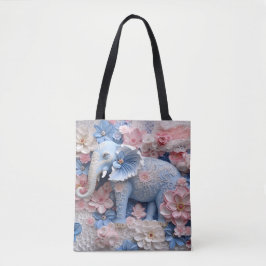 3D Blue Elephant Tasche Canvas Beutel mit Blume