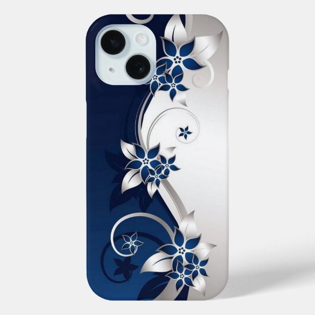 3D-Blume blau und weiß Case-Mate iPhone Hülle (Rückseite)