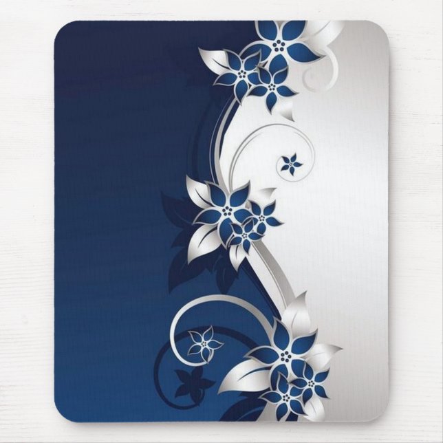 3D-Blume blau und weiß Mousepad (Vorne)