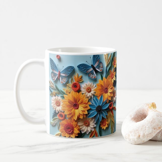 3D-Blume und Schmetterling Kaffeetasse (Mit Donut)