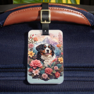 3D Blumenfantasy Bernese Mountain Dog Birds View Gepäckanhänger