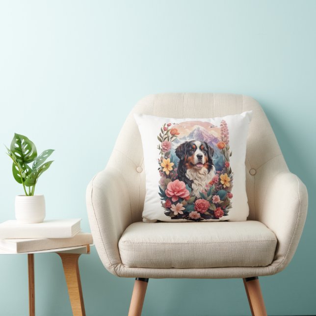 3D Blumenfantasy Bernese Mountain Dog Birds View Kissen (Stuhl )