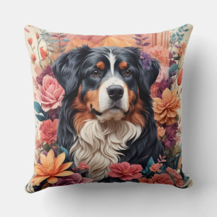 3D Blumenfantasy Bernese Mountain Dog Birds View Kissen
