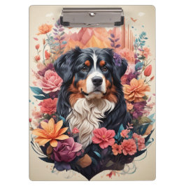 3D Blumenfantasy Bernese Mountain Dog Birds View Klemmbrett